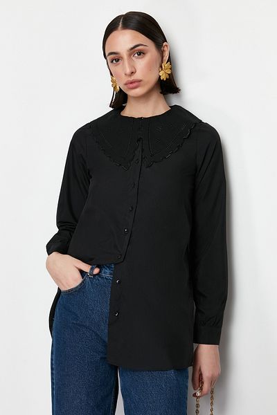 Trendyol Modest Black Baby Collared Cotton Woven Shirt TCTSS24TG00007
