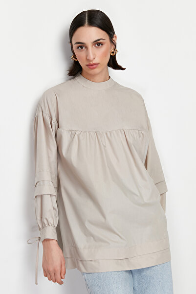 Trendyol Modest Stone Back Tie Detailed Cotton Woven Shirt TCTSS24UK00020