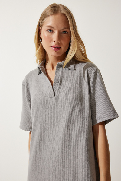 Happiness İstanbul Női szürke póló nyakú kötött kordbársony ruha DZ00110