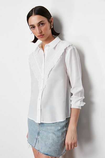 Trendyol Collection Ecru Woven Shirt - Embroidery and Lace Detail, Regular Fit TWOSS24GO00043