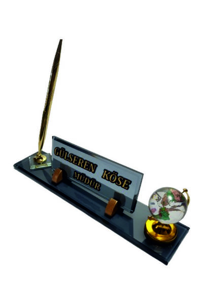 MERTKRİSTAL Kristal Masa İsimliği Kalemli Ofis Büro Makam Hediyesi M557-FGOLD