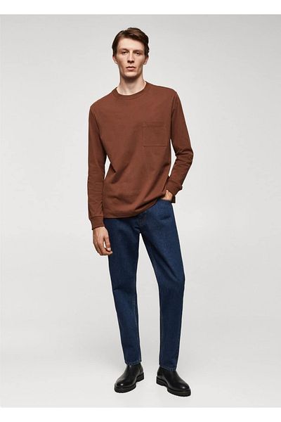 MANGO Man T-shirt z kieszeniami i długim rękawem