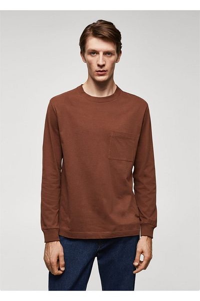 MANGO Man T-shirt z kieszeniami i długim rękawem