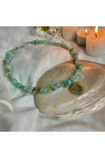 Elifsu Jewelry Amazonite Stone Broken Stone Heart Necklace