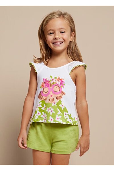 MAYORAL طقم بلوزة وشورت بدون أكمام للفتيات مكون من قطعتين باللون الأخضر