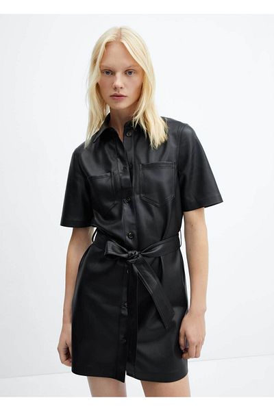 MANGO Woman Faux leather shirt dress