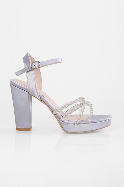 Shoeberry Dámské boty na podpatku Livac Silver Satin Stone