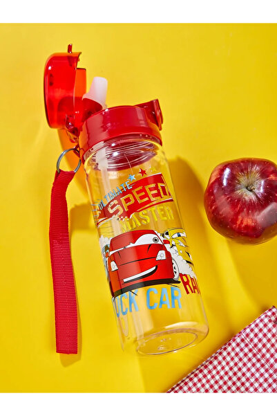 GÜZELYÜZ AVM Solo Pipetli Matara 500ml Kırmızı Arabalı Model Suluk Kapaklı Su Şişesi Öğrenci Okul Matarası