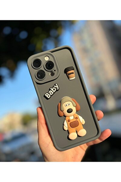 FİŞNEİLETİŞİM حافظة رمادية ثلاثية الأبعاد متوافقة مع هاتف آيفون 15 برو مع ألعاب