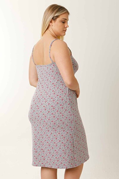 MS HAMİLE İÇ GİYİM Gray Rope Strap Nightdress for Pregnant and Maternity - HG0059