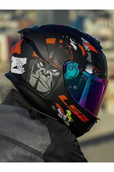 LS2 STREAM 2 ANGRY MONKEY MAT SİYAH-KIRMIZI KASK