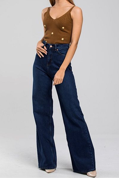 DRC trend Marina Women's Navy Blue High Waist Wide Leg Denim Jeans Loose