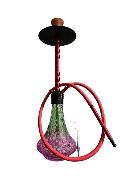 HOOKAJI Nargile Takımı Kilitli  Kırmızı Yeşil Kesme Şişe