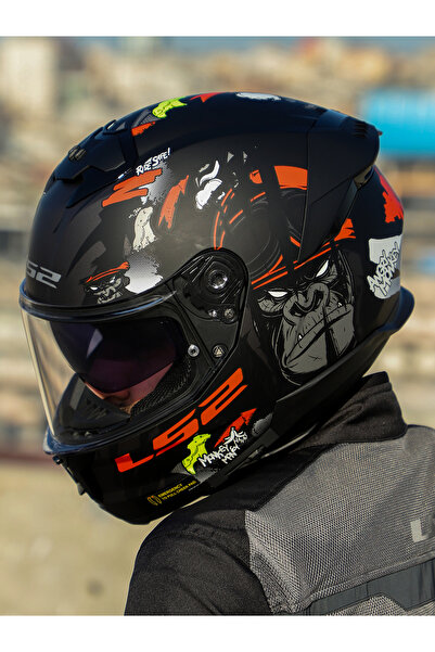 LS2 STREAM 2 ANGRY MONKEY MAT SİYAH-KIRMIZI KASK