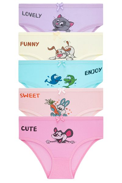 biyokids Pachet de 5 chiloți colorați pentru fete - Animale drăguțe -3632