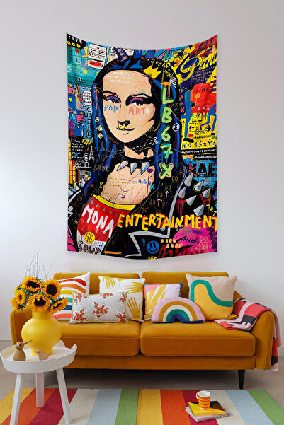 Vagonik Ποπ Αρτ Λεονάρντο Ντα Βίντσι Μόνα Λίζα Γκράφιτι Ταπετσαρία Τοίχου Χαλί