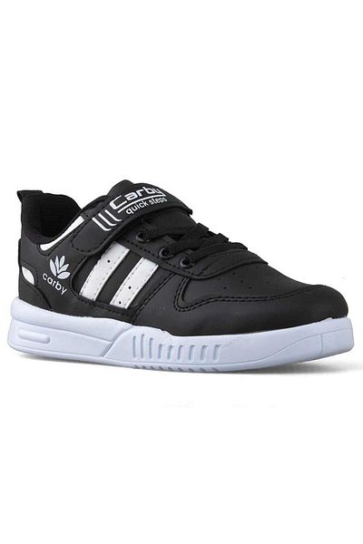 Carby pantofi clasici pentru copii/ pantofi sport cu velcro elastic/ piele filet culoare alb-negru