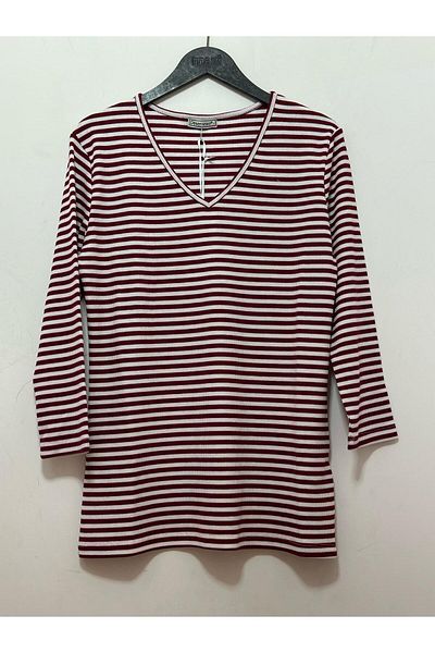 Desen Triko V-Neck Three-Quarter Sleeve Ribbed Blouse