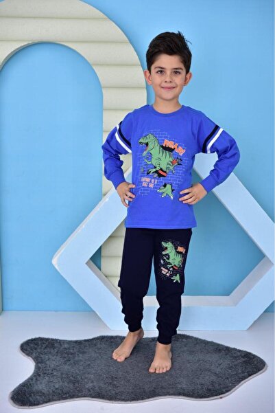 KAPİKİDS Uzun Kollu İnce Dinazor Baskılı Erkek Çocuk Pijama Takımı