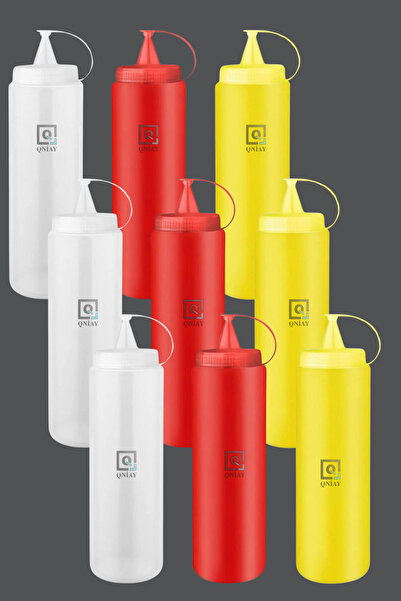 QNİAY Chef Colored Prep Bottle (3 Pieces) With Lid 1000 Ml Salad Olive Oil Ketchup Mayonnaise Squeeze Sauce Bottle