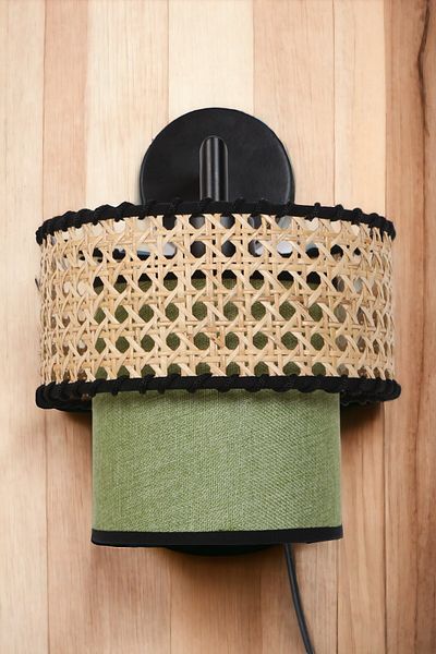 oceanpoint Natural Hazeran & Fabric Sconce Lighting Wall Sconce Modern Design L Arm 25CM