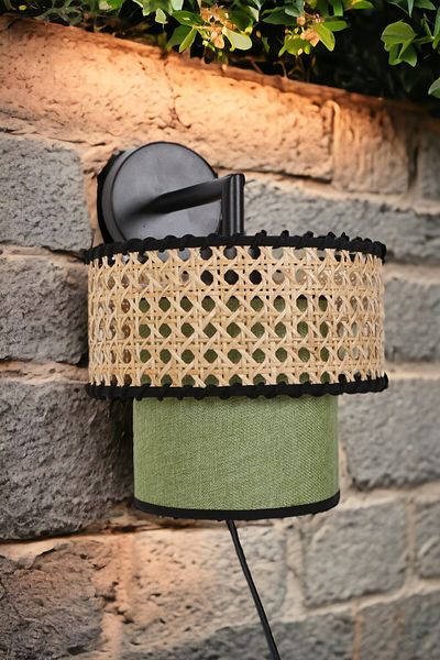 oceanpoint Natural Hazeran & Fabric Sconce Lighting Wall Sconce Modern Design L Arm 25CM