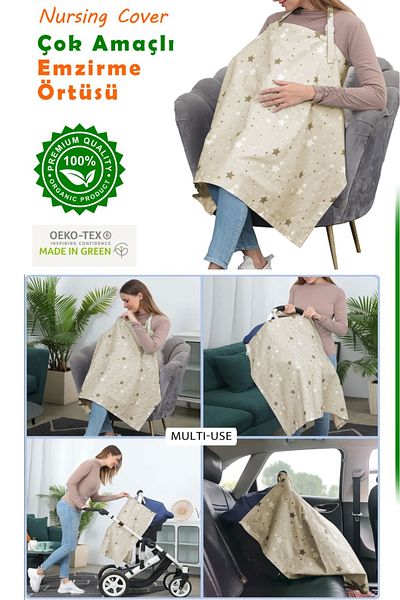Ferdys Cream Nursing Apron, Multi-Purpose Nursing Cover, Stroller Cover 100% Cotton