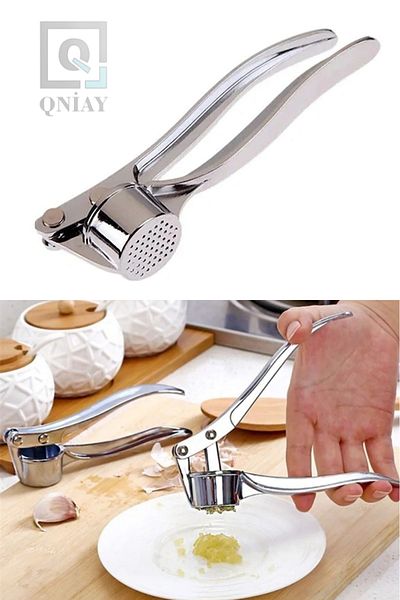 QNİAY Metal Garlic Press Garlic Paste Stainless Manual Press Tool Kitchen Gadget