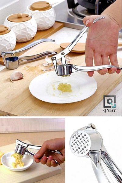 QNİAY Metal Garlic Press Garlic Paste Stainless Manual Press Tool Kitchen Gadget