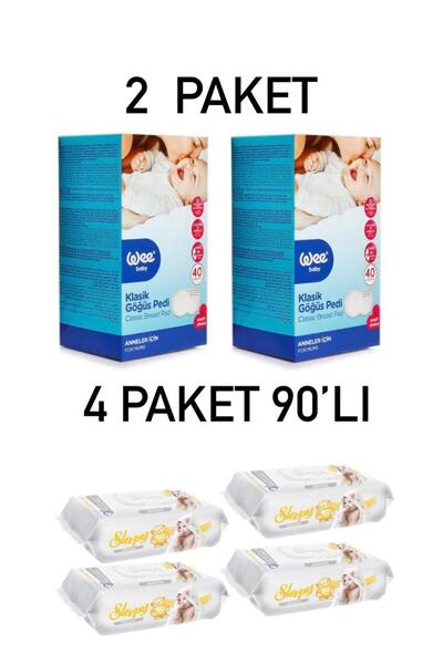 Wee Baby WeeBaby Klasik Göğüs Pedi 40 Lı X 2 Adet Sleepy Senesitive 90'lı Islak Havlu 4 Paket