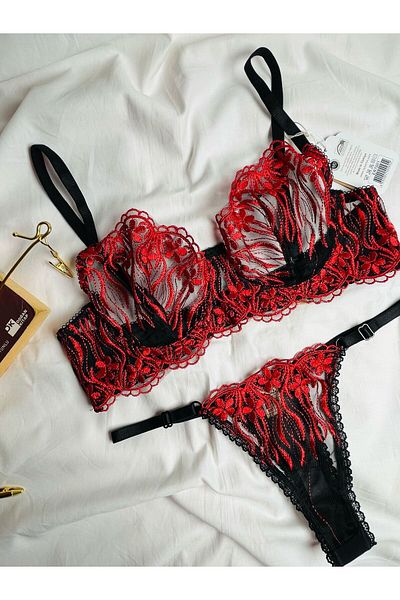 mendoza store Bralet Red Floral Legendary Bra Set