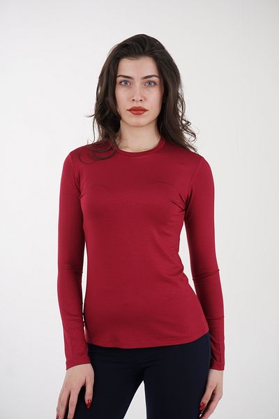CHAURA Crew Neck Basic Long Sleeve Combed Cotton Blouse