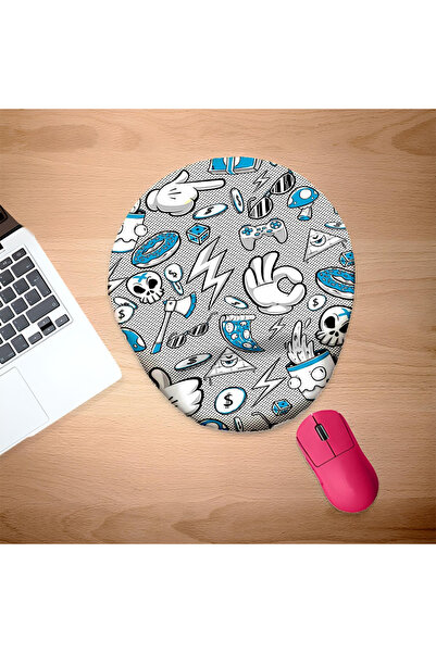 UcuruStore Pad pentru mouse Blue White Minimal Art cu suport pentru încheietu...