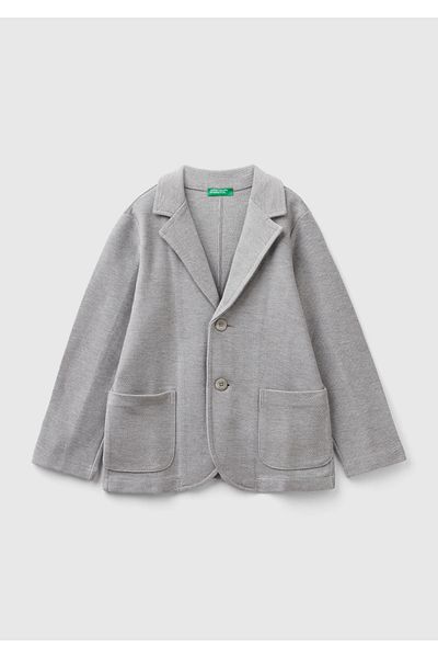United Colors of Benetton Яке тип „сиво меланж“ за момче - закопчаване с копчета и джоб на нашийник