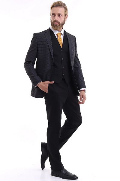 Presto Men's Vest Slimfit Checked (Combined) Suit 6 Drop Gray 714-070
