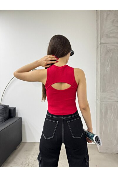 BİKELİFE Női, zsinóros, nyakú hátsó ablak, részletesen illeszkedő/testes Crop top blúz