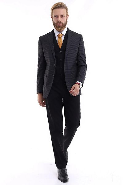 Presto Men's Vest Slimfit Checked (Combined) Suit 6 Drop Gray 714-070