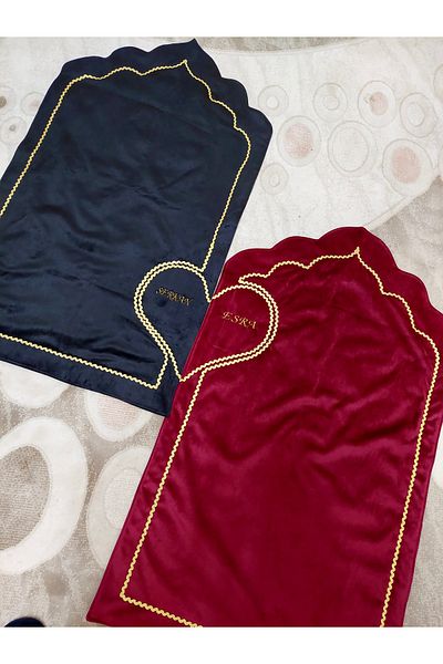 Evince Red-black velvet heart-shaped prayer box, 2 pieces with fiber and lined name embroidery, with rosary gift.