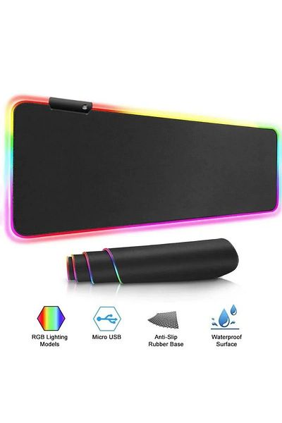 pukotech Rgb Mousepad 80X30 cm 7 Different Color Modes Waterproof Luminous Non-Printed Black Color Gamer Gaming XL