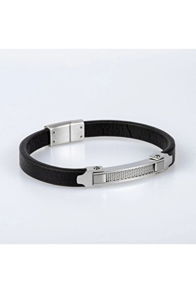 Halley Concept Black Genuine Leather Stainless Steel Men's Bracelet