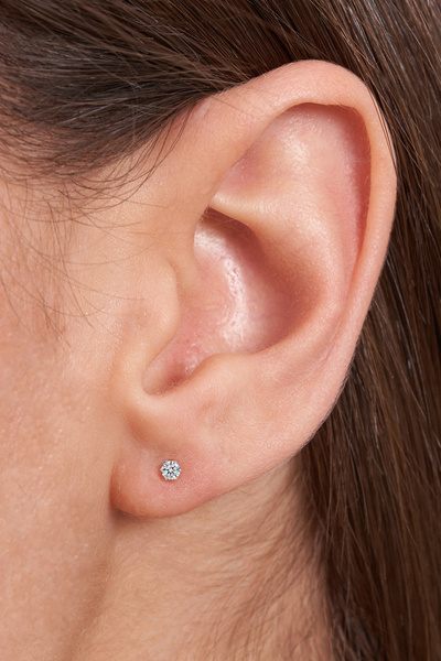 ByFlorya Jewelry Unisex Çelik Tek Taş Küpe 18K Altın Kaplama Tek Taşlı Paslanmaz Çelik Küpe 3mm Gümüş Kaplama