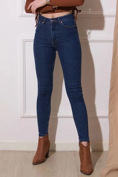 CurcunaShop Blugi de damă cu talie înaltă cu picior slab din denim din lycra