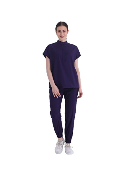Wio Uniform SANEM- Kadın Likralı Mor Üniforma Takımı