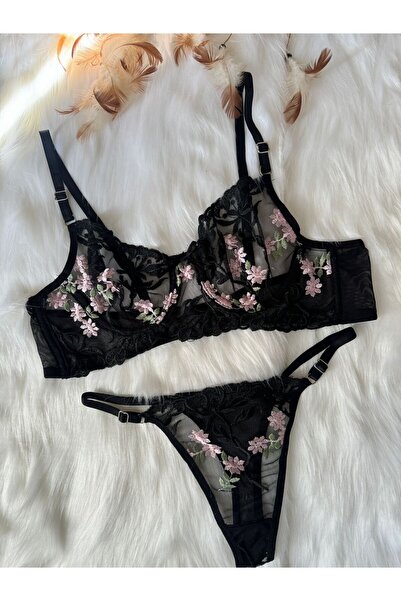 eftelya boutique SİYAH ÇİÇEKLİ BRALET