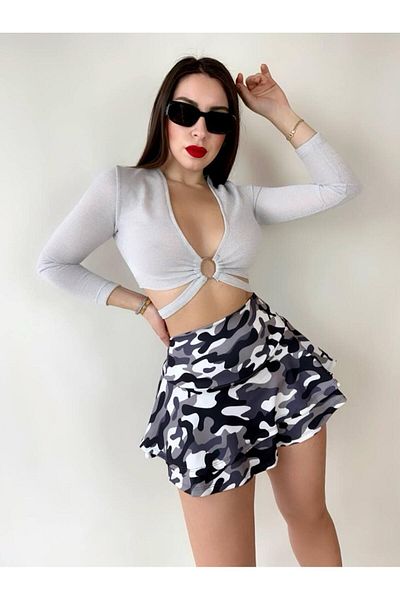 rengafashion Цветна дамска мини къса пола - плат за гмуркане