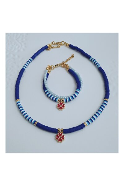 Denis Bujiteri قلادة فيمو باللون الأزرق الداكن بطول 35 سم للفتيات وسوار مزدوج...