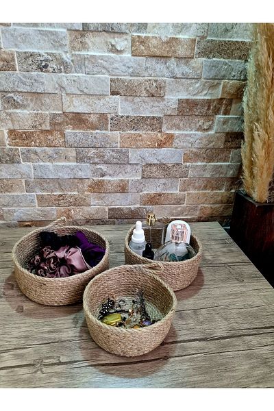 ÖRGÜM 3-Piece Decorative Mini Jute Basket - Organizer