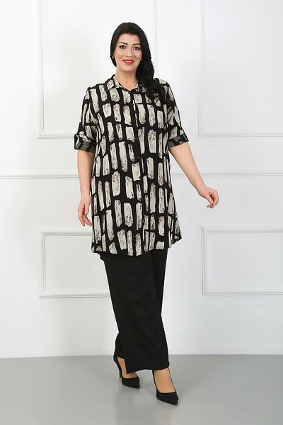 By Alba Collection تونيك نسائي مقاس كبير من القطن الفسكوزي بلون الحجر