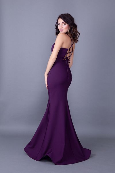 Bidoluelbise Plum Back String Tied Fish Model Evening Dress