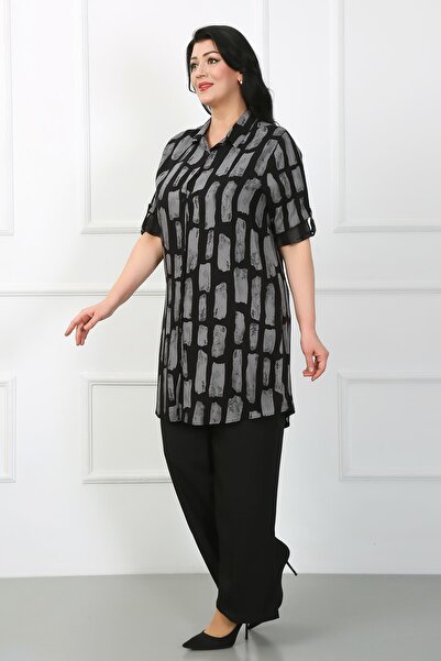 By Alba Collection Women's Black Cotton Viscose Large Size Tunic